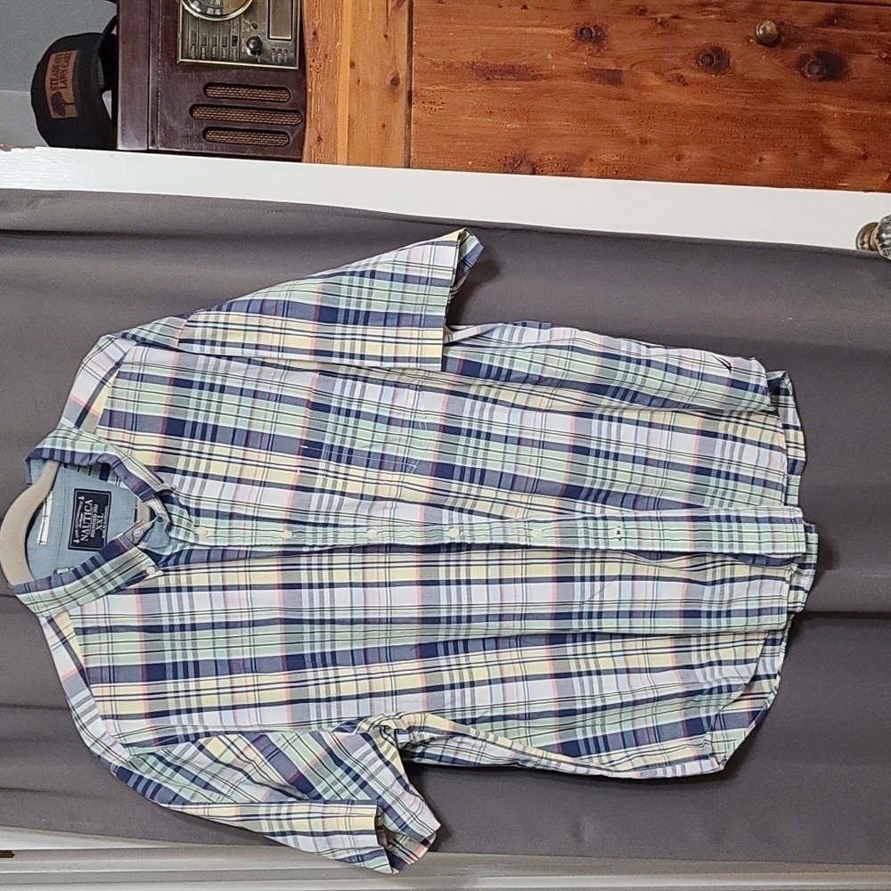 Nautica Mens‎ Button Down Striped Shirt Short Sleeves Pocket Spring Size XXL EUC